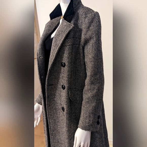 Vintage 80%wool, Herringbone velvet collar accent coat size small - Picture 5 of 16